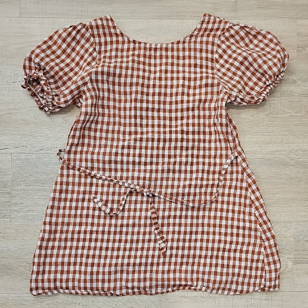 Betty And Eve, Handmade 100% Linen Red Gingham Mini Dress - Picture 5 of 5